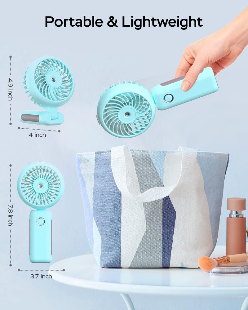 RNKRUN Portable Handheld Misting Fan, 4000mAh USB Rechargeable Personal Mister Foldable Fan Battery Operated Spray Water Mist Fan Makeup Small Face Steamer for Travel Outdoors Office blue - Image 4